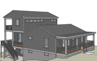 Illustration of the Retro Rambler from the side. A 3-level rear addition (approx 1500sf).
